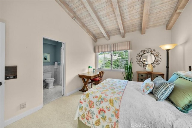 2839 Via Victoria, Palos Verdes Estates, CA 90274 - bedroom featuring carpet flooring, wood ceiling, baseboards, and connected bathroom