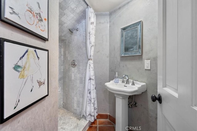 2839 Via Victoria, Palos Verdes Estates, CA 90274 - full bath with tiled shower, tile patterned flooring, and a sink