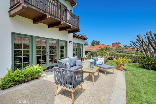 2839 Via Victoria, Palos Verdes Estates, CA 90274 - view of patio / terrace with french doors, a balcony, and an outdoor hangout area