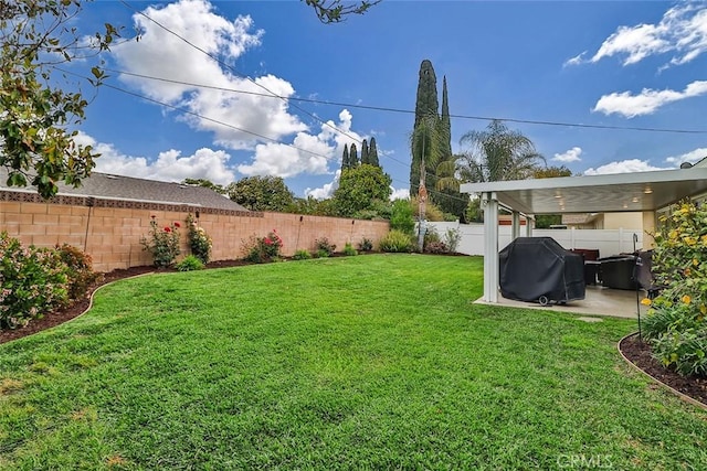 view of yard featuring a patio area and a fenced backyard
