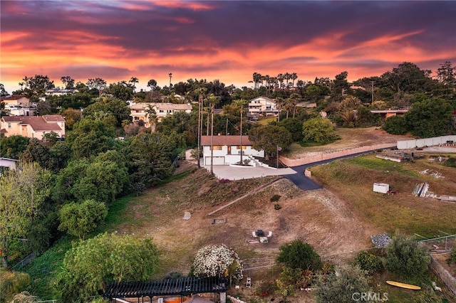 view of aerial view at dusk