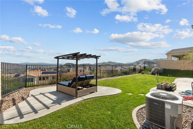 18797 Big Cedar Dr, Canyon Country, CA 91387 - view of yard featuring a pergola, central AC, fence, and a mountain view