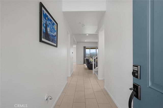 18797 Big Cedar Dr, Canyon Country, CA 91387 - corridor featuring baseboards, recessed lighting, and light tile patterned floors