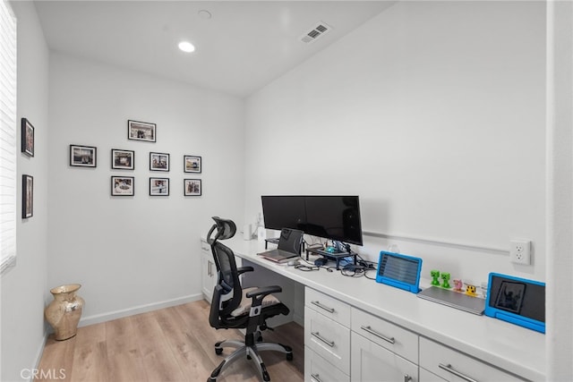 18797 Big Cedar Dr, Canyon Country, CA 91387 - office area featuring baseboards, recessed lighting, light wood-style flooring, and visible vents