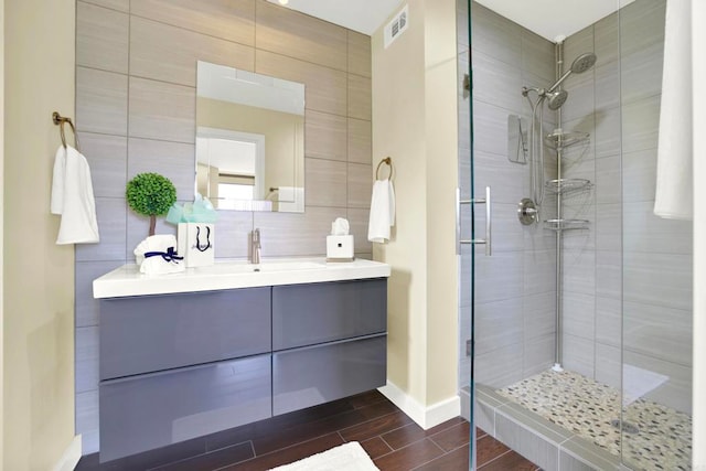 1710 Via Allondra, San Marcos, CA 92078 - bathroom with visible vents, a stall shower, and vanity