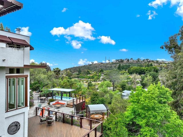 1710 Via Allondra, San Marcos, CA 92078 - view of wooden balcony featuring outdoor dining area, a patio area, and a deck