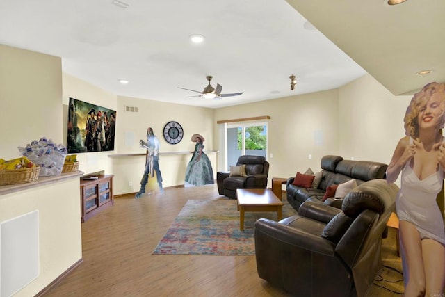 1710 Via Allondra, San Marcos, CA 92078 - living area with ceiling fan, recessed lighting, wood finished floors, and visible vents