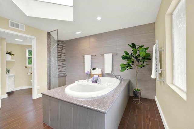 1710 Via Allondra, San Marcos, CA 92078 - bathroom with recessed lighting, baseboards, tile walls, wood finished floors, and visible vents