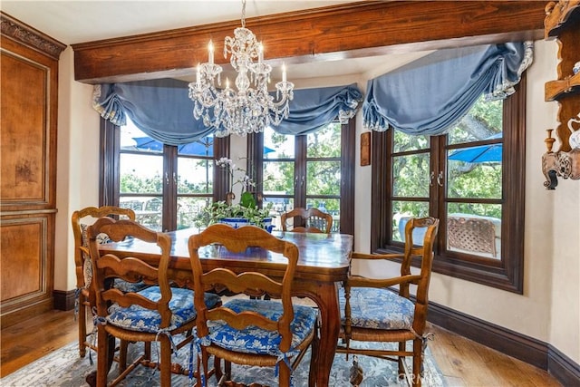 1015 Wild Oats Way, Templeton, CA 93465 - dining space with baseboards, hardwood / wood-style flooring, and an inviting chandelier