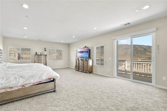 5491 N Pinnacle Ln, San Bernardino, CA 92407 - carpeted bedroom with access to outside, baseboards, and recessed lighting