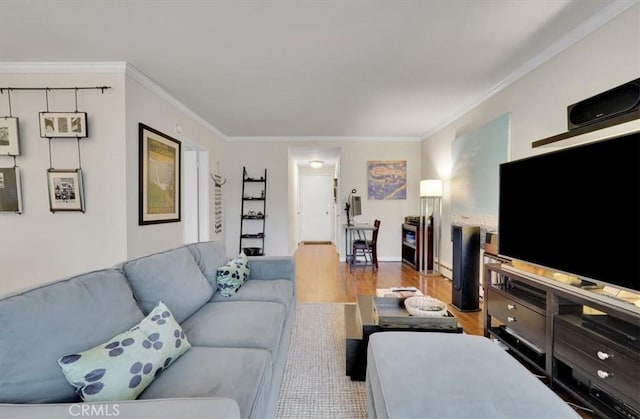 11767 W Sunset Blvd Unit 206, Los Angeles, CA 90049 - living area featuring wood finished floors, crown molding, and baseboards