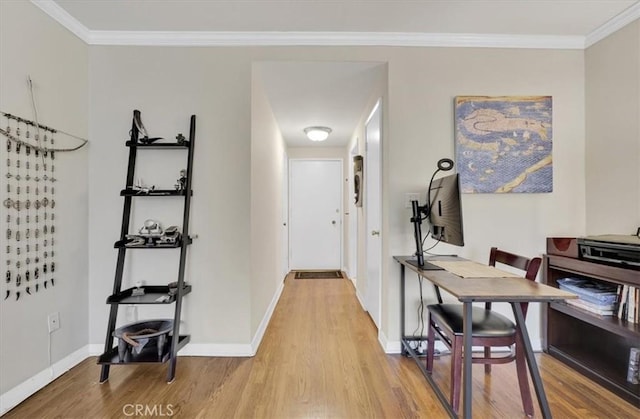 11767 W Sunset Blvd Unit 206, Los Angeles, CA 90049 - corridor with wood finished floors, baseboards, and crown molding