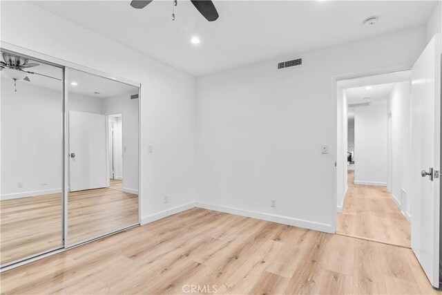 2320 Jayma Ln, La Crescenta, CA 91214 - unfurnished bedroom featuring a closet, light wood finished floors, recessed lighting, and ceiling fan