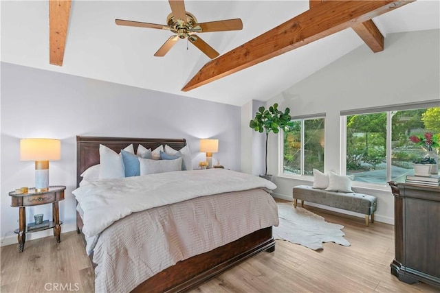 2320 Jayma Ln, La Crescenta, CA 91214 - bedroom with beam ceiling, wood finished floors, high vaulted ceiling, and ceiling fan