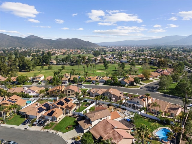 aerial view featuring a residential view and a mountain view