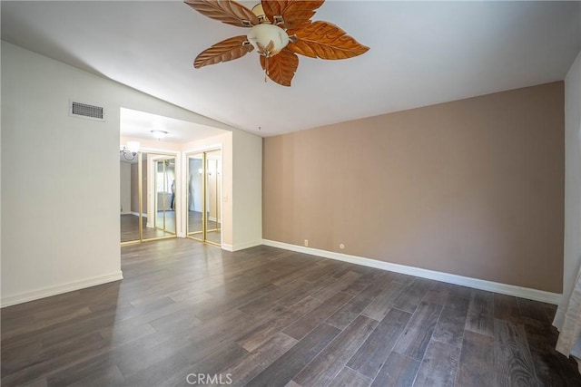 24492 Spartan St, Mission Viejo, CA 92691 - unfurnished room featuring dark wood-type flooring, a ceiling fan, and vaulted ceiling