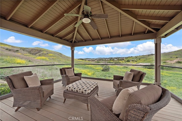27561 Silver Creek Dr, San Juan Capistrano, CA 92675 - wooden terrace with a mountain view and ceiling fan
