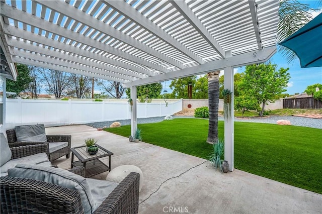 view of patio / terrace featuring a fenced backyard and a pergola