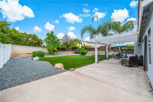 view of patio with a pergola and a fenced backyard