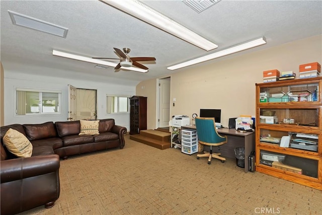 370 W 13th St, Upland, CA 91786 - carpeted office featuring a ceiling fan and a textured ceiling