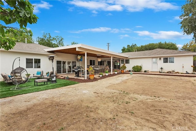 370 W 13th St, Upland, CA 91786 - rear view of property with a patio area, stucco siding, and an outdoor hangout area