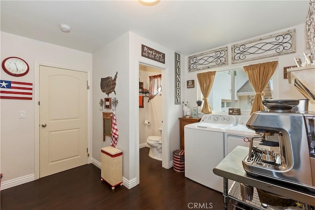 370 W 13th St, Upland, CA 91786 - laundry room featuring dark wood finished floors and separate washer and dryer