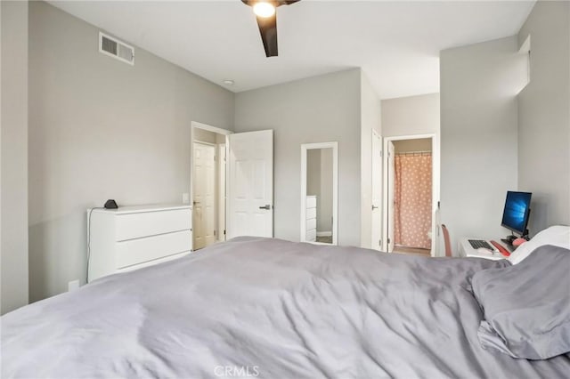 bedroom with visible vents and ceiling fan