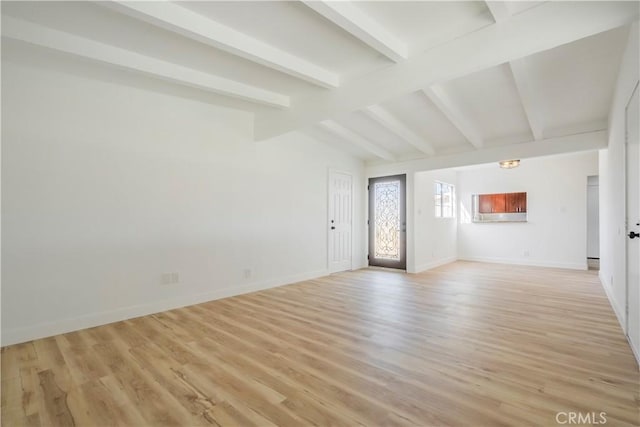 1976 Galemont Ave, Hacienda Heights, CA 91745 - unfurnished living room with light wood finished floors, vaulted ceiling with beams, and baseboards