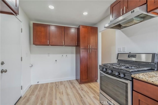 1976 Galemont Ave, Hacienda Heights, CA 91745 - kitchen with light wood-style flooring, recessed lighting, stainless steel gas stove, and under cabinet range hood