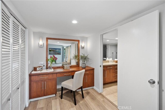 31588 Table Rock Dr, Laguna Beach, CA 92651 - office area featuring light wood-type flooring, built in study area, and recessed lighting