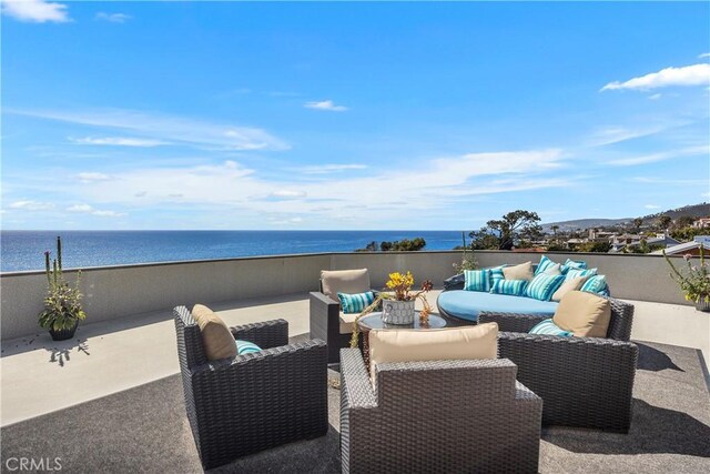31588 Table Rock Dr, Laguna Beach, CA 92651 - view of patio featuring outdoor lounge area and a water view