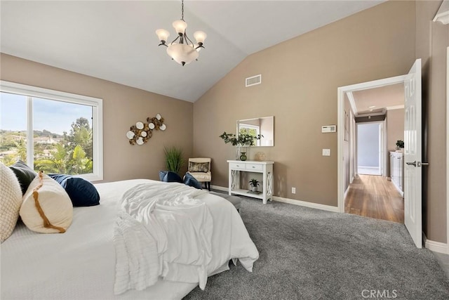 4820 Via Corzo, Yorba Linda, CA 92886 - carpeted bedroom with a chandelier and lofted ceiling