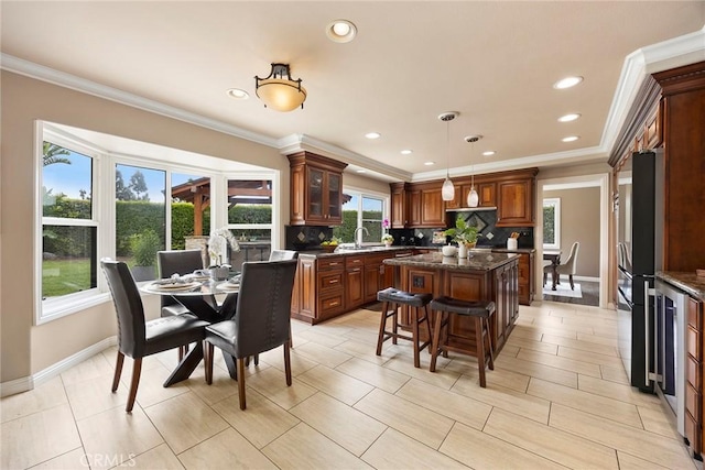 4820 Via Corzo, Yorba Linda, CA 92886 - dining space with ornamental molding and recessed lighting