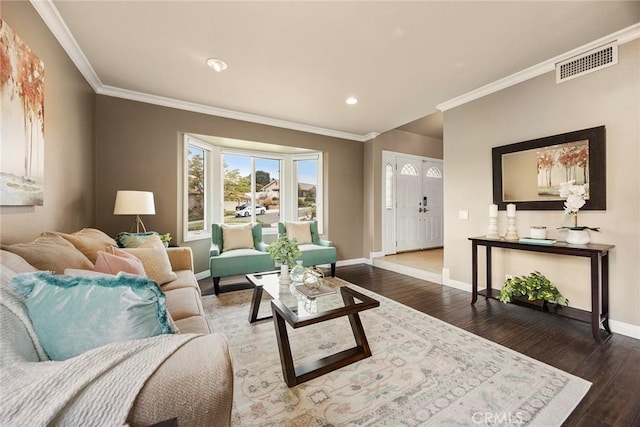 4820 Via Corzo, Yorba Linda, CA 92886 - living area with ornamental molding, wood finished floors, and recessed lighting