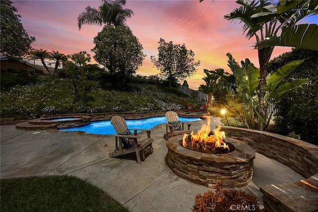 4820 Via Corzo, Yorba Linda, CA 92886 - view of swimming pool with a fire pit, a patio area, and a pool with connected hot tub
