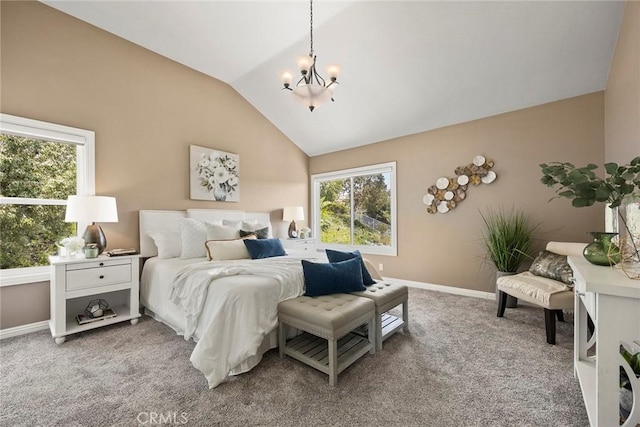 4820 Via Corzo, Yorba Linda, CA 92886 - bedroom featuring a chandelier, lofted ceiling, and light carpet