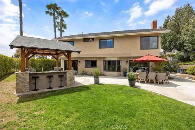 4820 Via Corzo, Yorba Linda, CA 92886 - rear view of property with a gazebo, a patio area, a chimney, and stucco siding