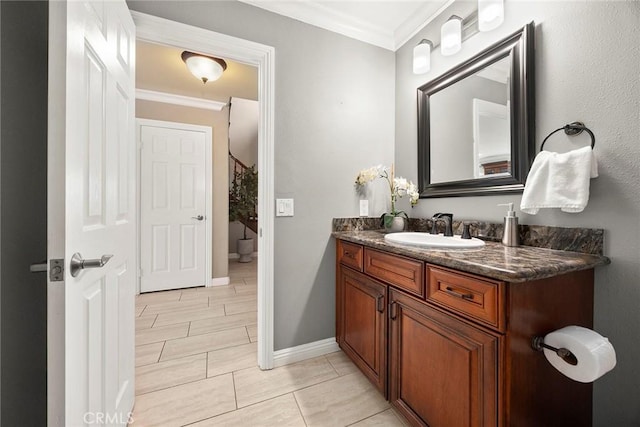 4820 Via Corzo, Yorba Linda, CA 92886 - bathroom featuring vanity, crown molding, and baseboards