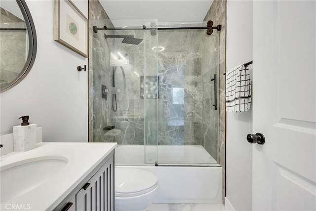5211 Mcclintock Ave, Temple City, CA 91780 - full bathroom featuring toilet, combined bath / shower with glass door, marble finish floor, and vanity