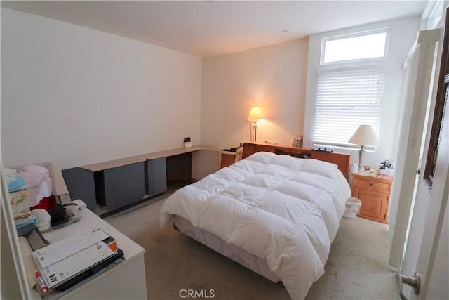 bedroom with light carpet