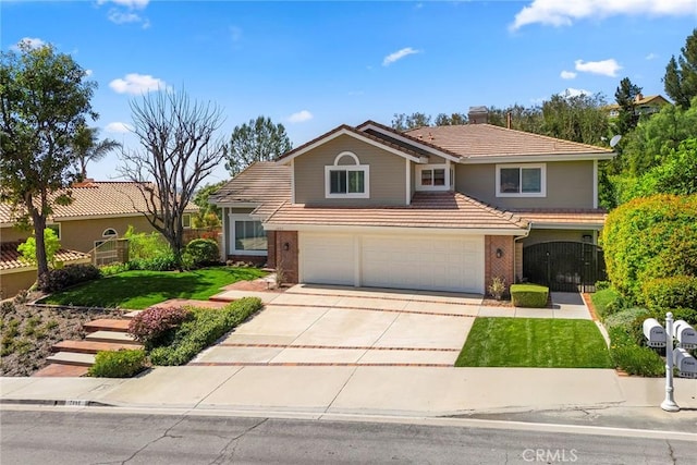 5005 Stonehaven Dr, Yorba Linda, CA 92887 - traditional-style house featuring a front lawn, driveway, a tiled roof, an attached garage, and fence
