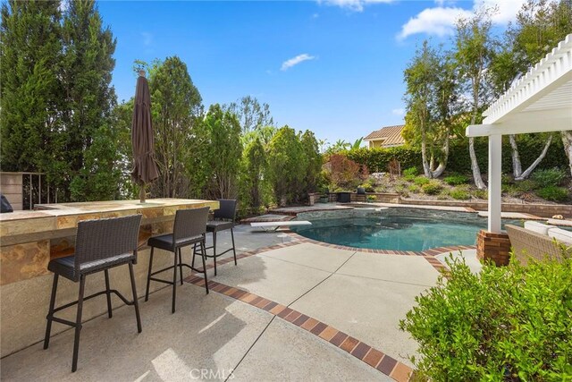 5005 Stonehaven Dr, Yorba Linda, CA 92887 - outdoor pool featuring a diving board, outdoor dry bar, and a patio area