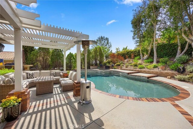 5005 Stonehaven Dr, Yorba Linda, CA 92887 - outdoor pool featuring a pergola, a patio area, and an outdoor living space