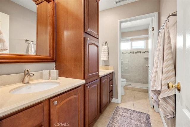 5005 Stonehaven Dr, Yorba Linda, CA 92887 - full bath with toilet, vanity, a shower stall, and tile patterned flooring