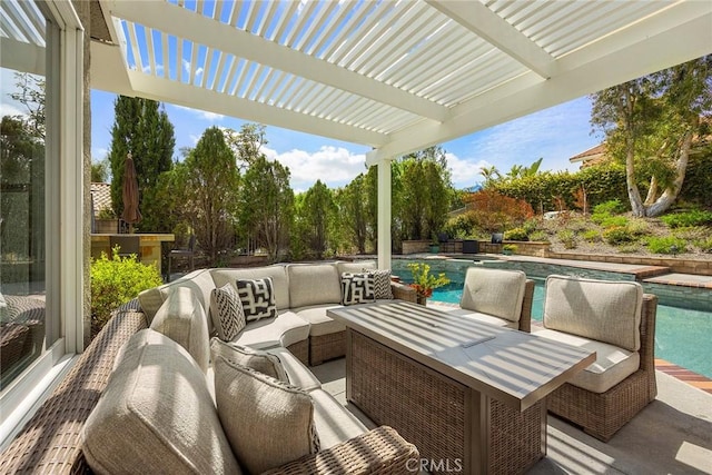 5005 Stonehaven Dr, Yorba Linda, CA 92887 - view of patio with an outdoor hangout area, an outdoor pool, and a pergola