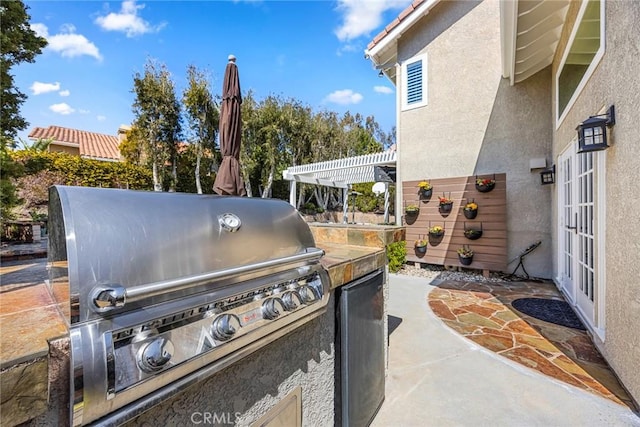 5005 Stonehaven Dr, Yorba Linda, CA 92887 - view of patio featuring a grill, an outdoor kitchen, french doors, and a pergola