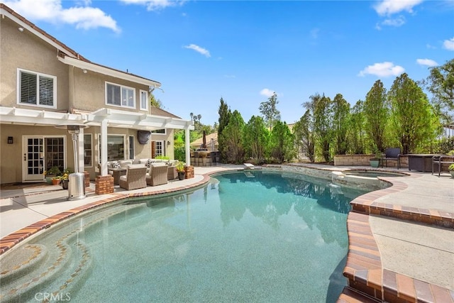 5005 Stonehaven Dr, Yorba Linda, CA 92887 - pool featuring a pergola, an in ground hot tub, a patio, and an outdoor living space