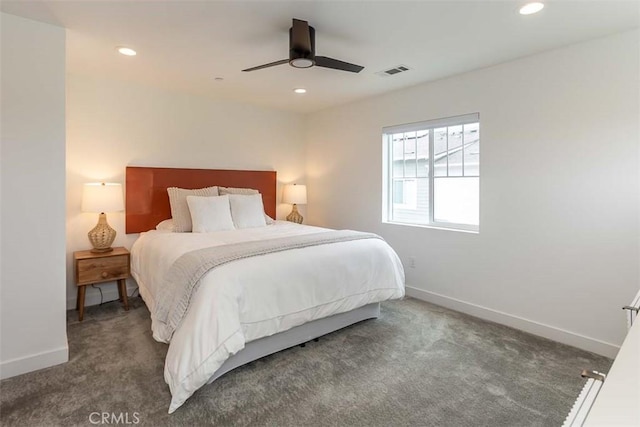 bedroom featuring visible vents, recessed lighting, and baseboards