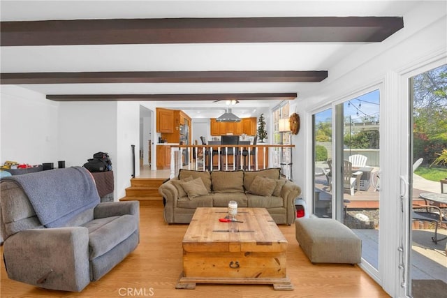 2871 N Wyngate Rd, Orange, CA 92867 - living room featuring light wood-style floors and beamed ceiling
