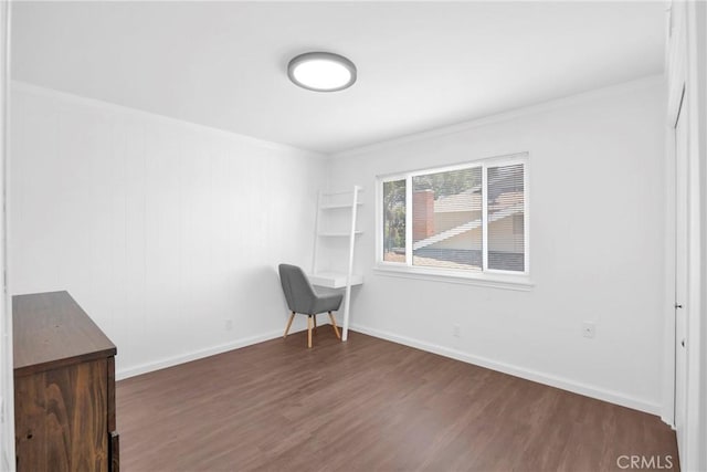 2871 N Wyngate Rd, Orange, CA 92867 - unfurnished office with baseboards, ornamental molding, and wood finished floors
